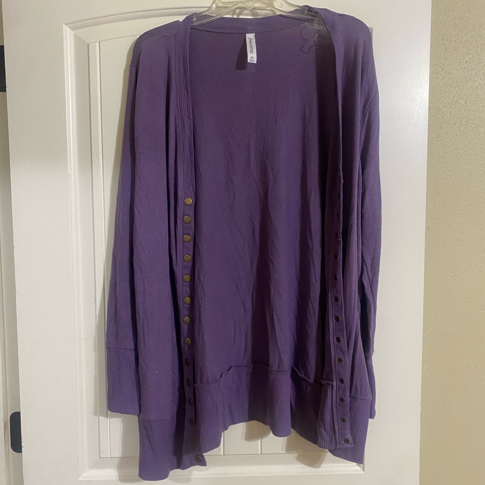 Zenana Outfitters Lavender Cardigan with Button Accents